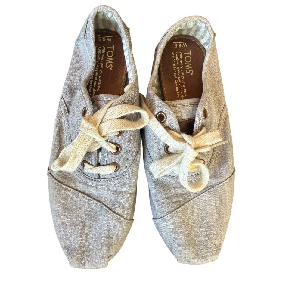 TOMS Womens Avalon Canvas Lace Up Sneakers Size 6.5 Gray Casual Comfort Low Top
